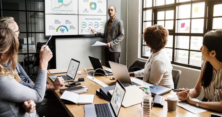 Wireless presentation system in a modern meeting room.